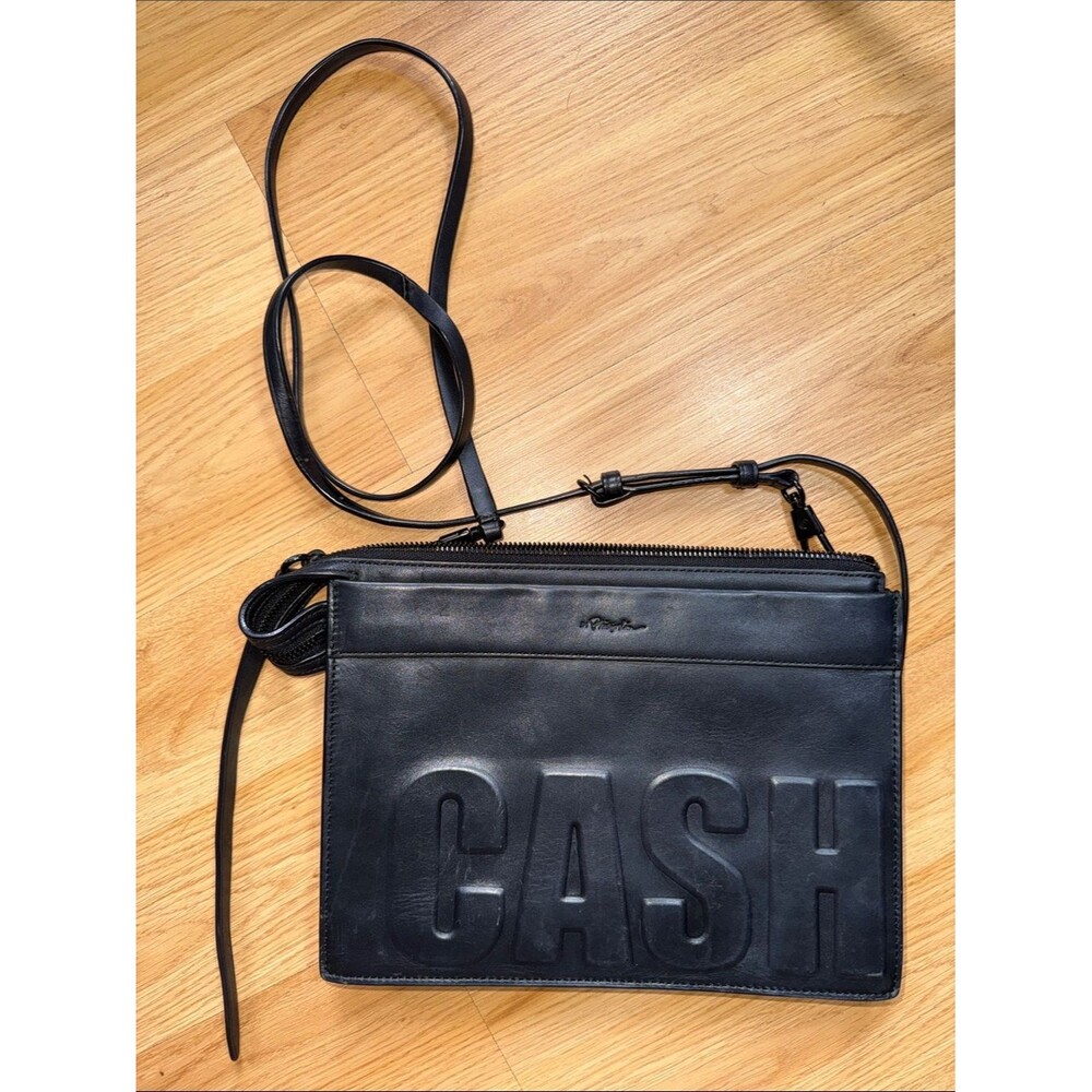3.1 Philip Lin Black Leather 'CASH' Embossed Crossbody Bag Streetwear RARE